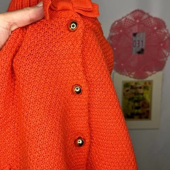 Janie and Jack Cableknit Poncho Orange Size 4 - Picture 7 of 9